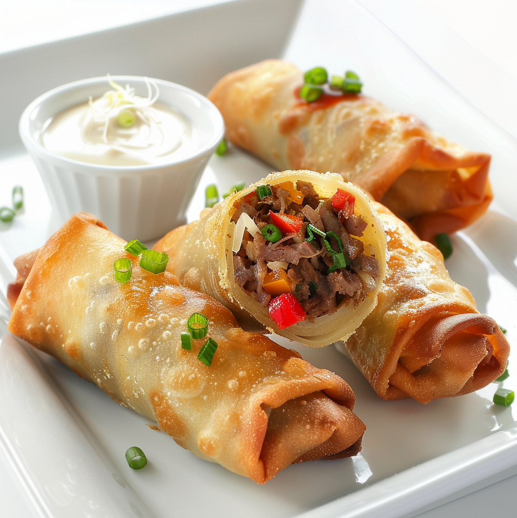 Mini Cheese Steak Spring Rolls