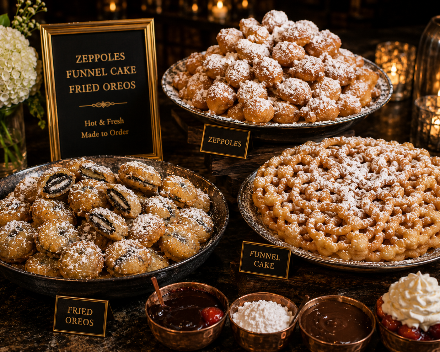 Zeppoles Funnel Cake and Fried Oreos